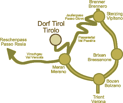 Anreiseskizze nach Dorf Tirol